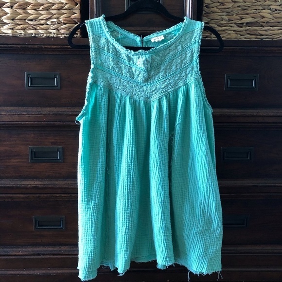 POL teal distressed gaze cotton crochet sleeveless tunic top in size S - Picture 1 of 9